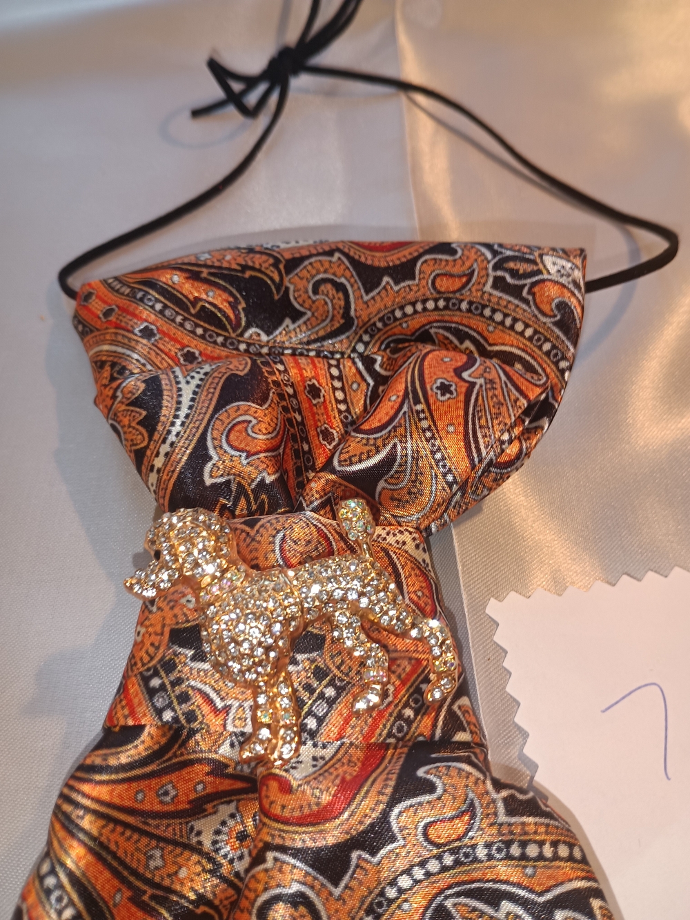 Orange Paisley Rhinestone Poodle Tie Necklace